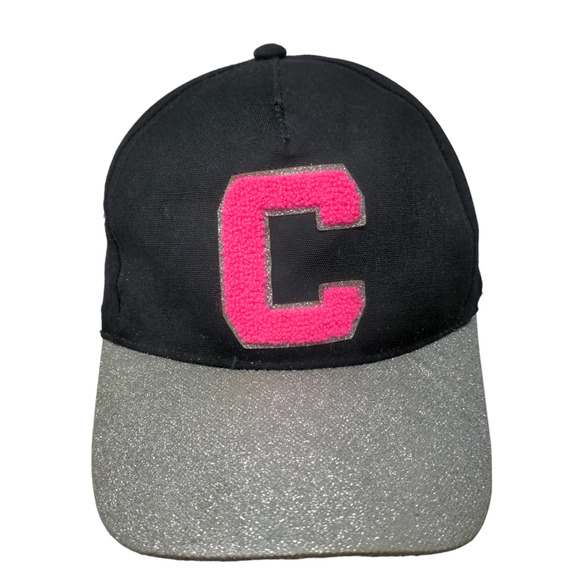 Justice Girl's Strapback Hat Black Size OS Shiny Sparkly Fuzzy C Logo - Picture 1 of 7